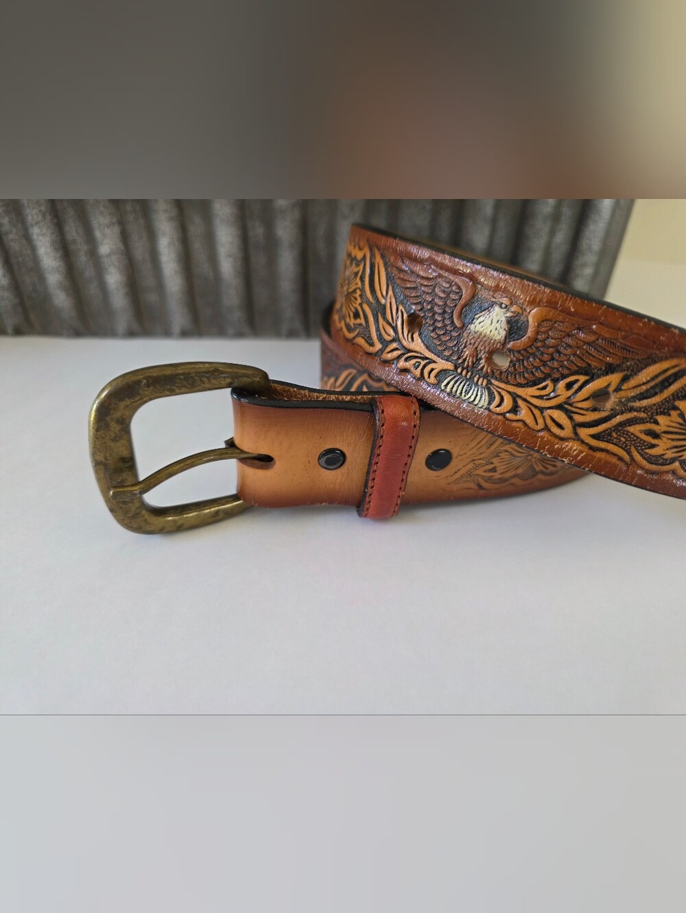 Vintage Tooled Leather American Eagle Belt USA Made Womens Size 36 Western - Picture 4 of 9